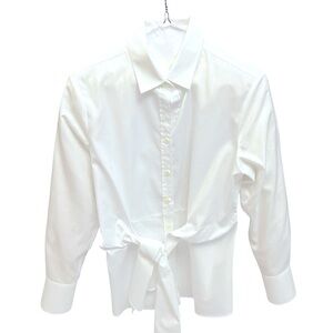 Hinton Wu White Button-Up Lux Cotton Shirt with Tie Waist Size 6